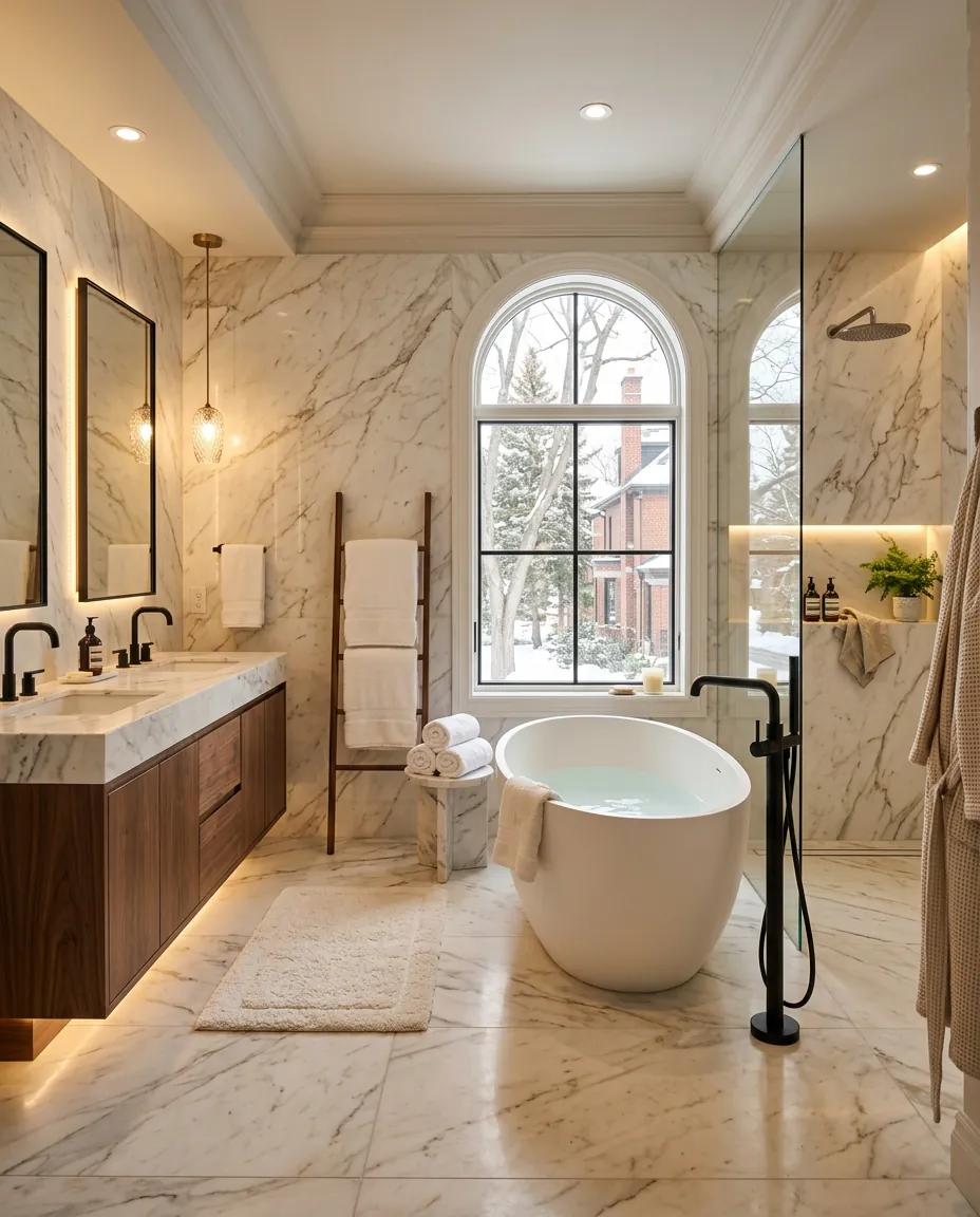 Spa bathroom with freestanding tub in Westmount