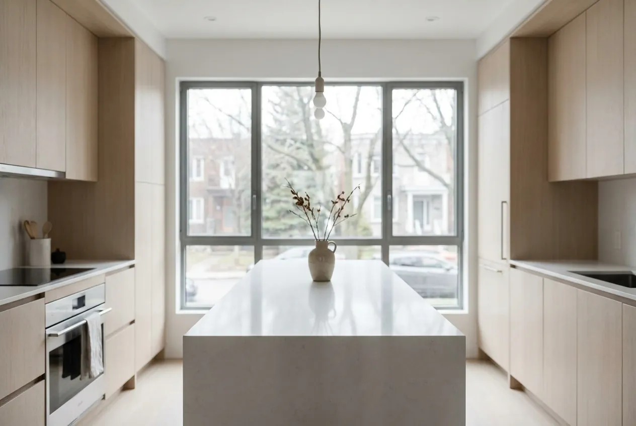 Minimalist white oak kitchen in Outremont